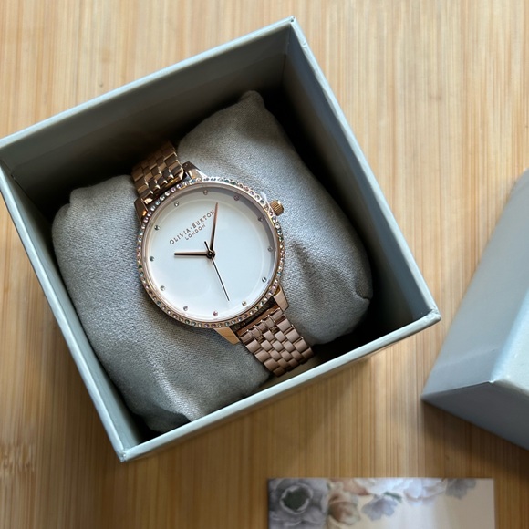 Olivia Burton Watch With 34mm White Face With MultiColored Crystals On Bezel - Picture 2 of 7